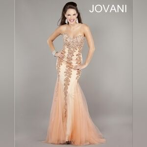 NWT 12 Jovani Blush Beaded Sequin Illusion Evening Dress